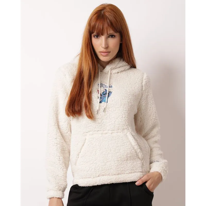 Blusão Feminino Sherpa Stitch Bolso Canguru Off White M