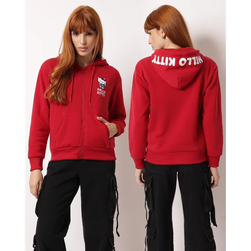 Jaqueta Moletom Feminina Hello Kitty com Capuz Vermelha P