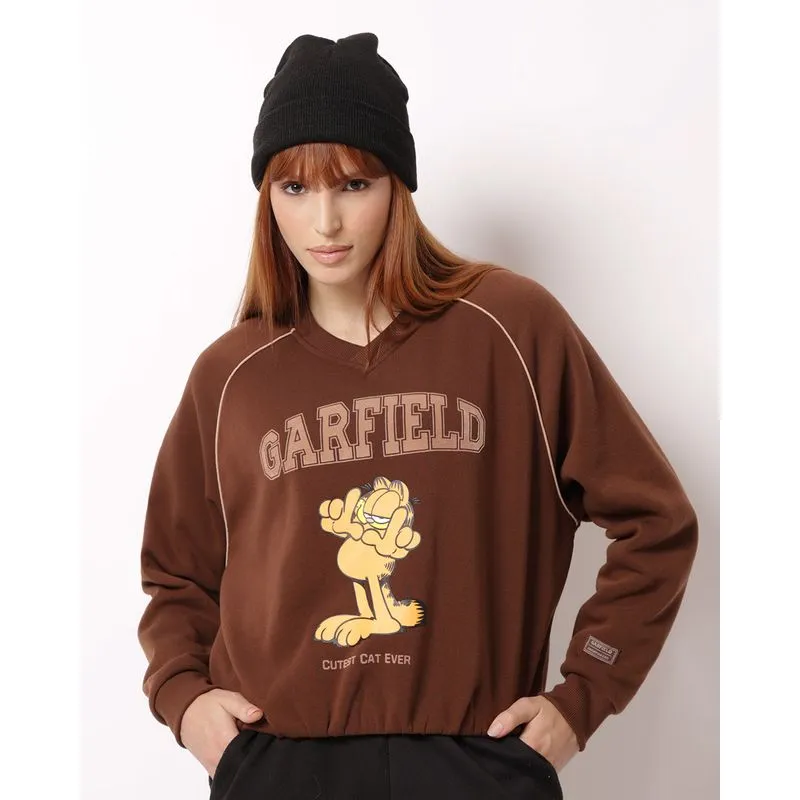 Blusão Moletom Feminino Estampa Garfield Marrom G