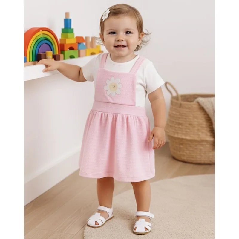 Vestido Bebê Curto Algodão Pipoquinha Estampa Flor Rosa G
