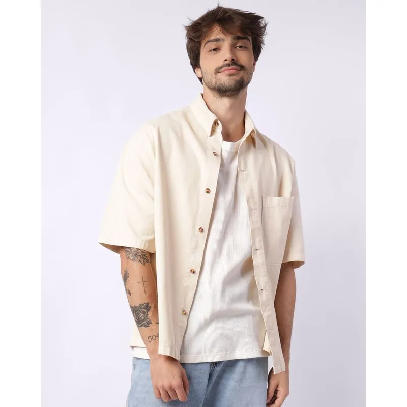 Camisa Sarja Masculina Oversized Manga Curta Off White M