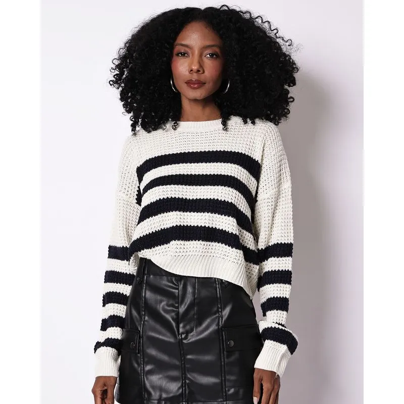 Suéter Tricô Feminino Cropped Listrado Off White GG