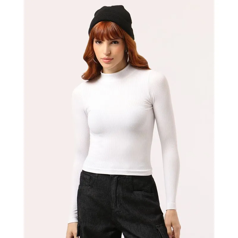 Blusa Feminina Canelada Gola Alta Manga Longa Branca P