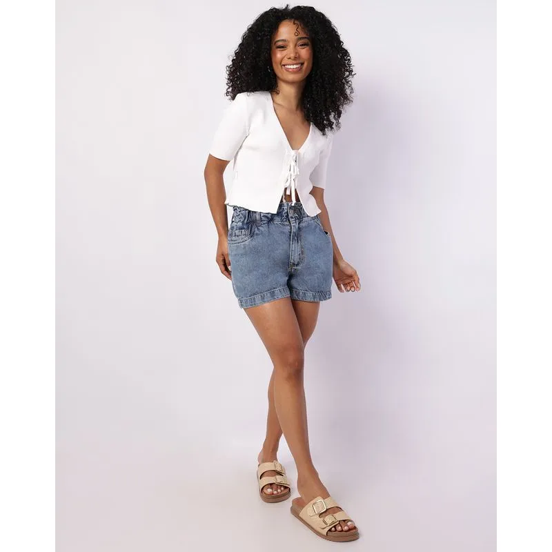 Short Jeans Feminino com Elástico Azul 36