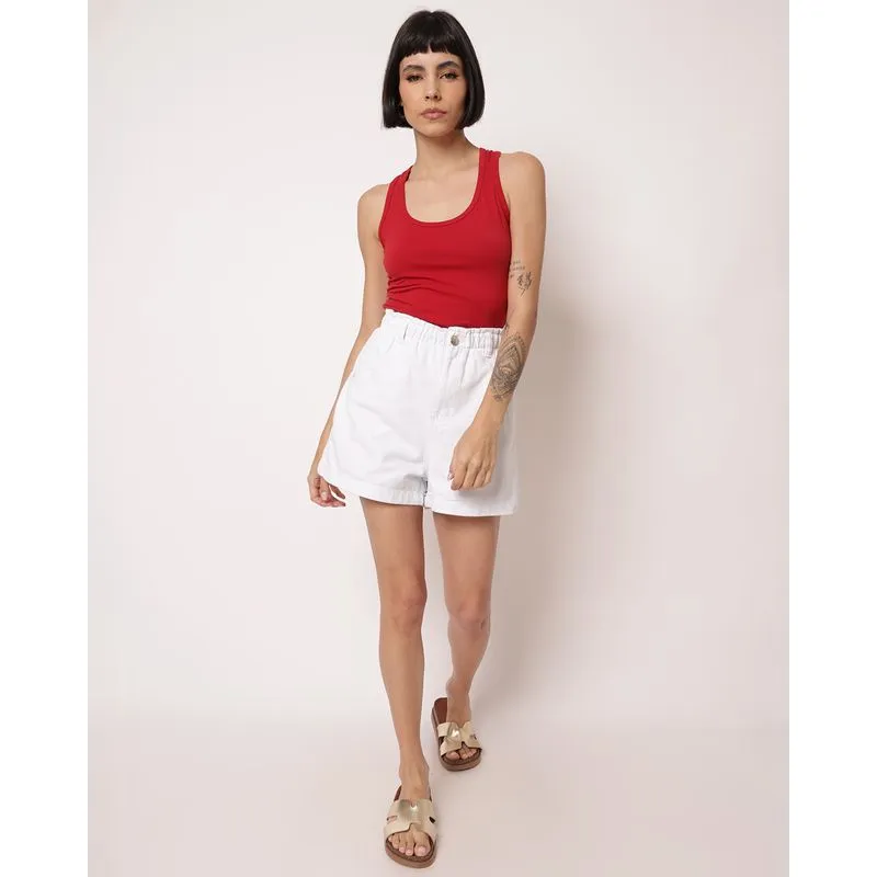 Short Sarja Feminino com Elástico no Cós Branco 36
