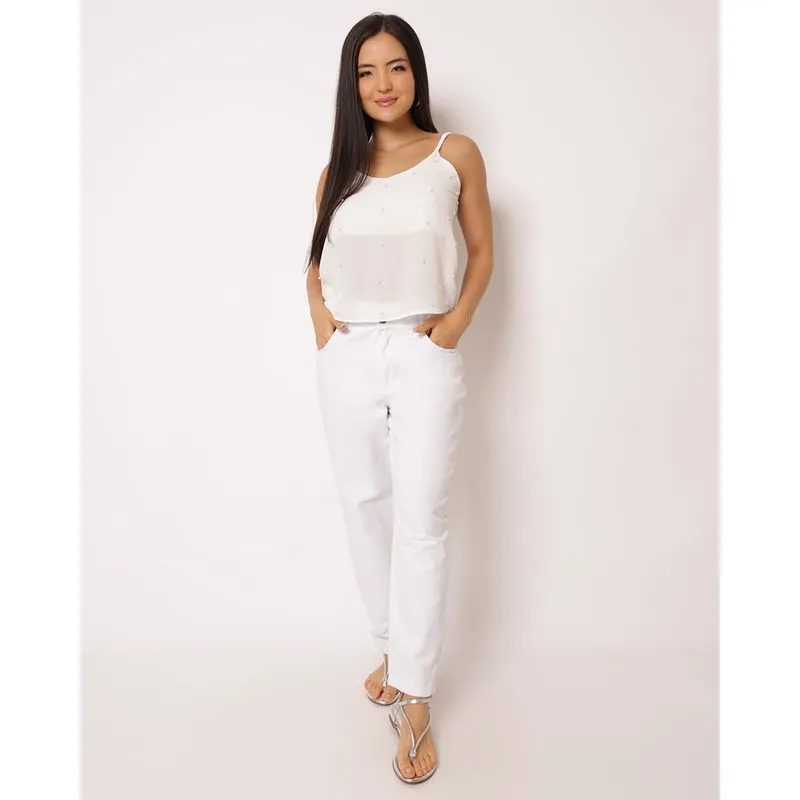 Calça Sarja Feminina Mom Clochard Branca 46