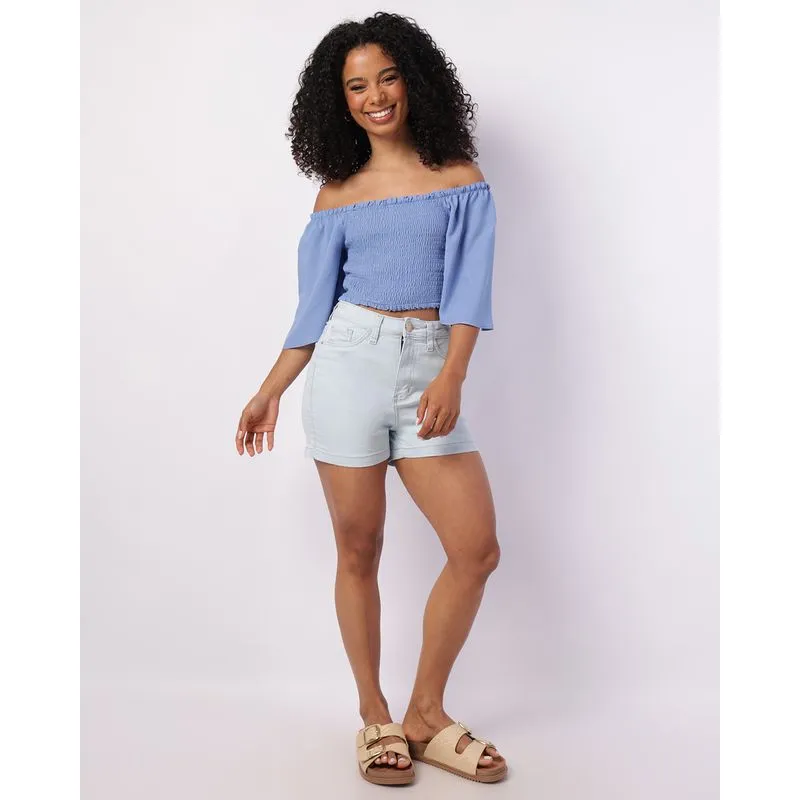 Short Jeans Feminino Básico Azul 46