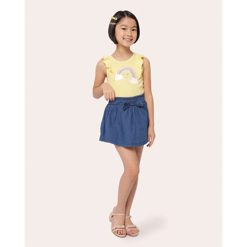 Short Saia Jeans Infantil Evasê Laço Azul 6
