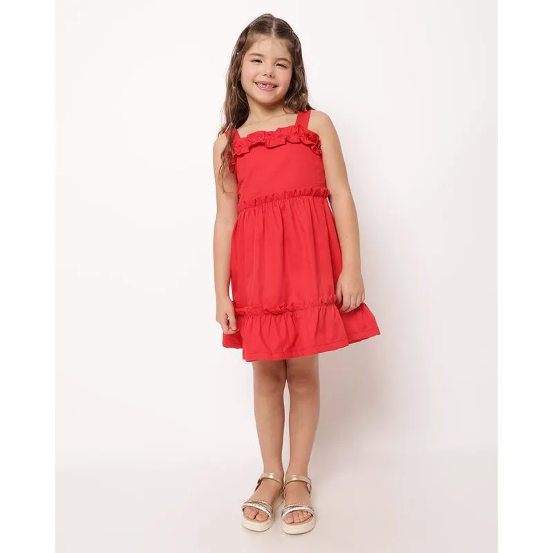 Vestido Sarja Infantil Curto Alcinha com Babados Vermelho 4