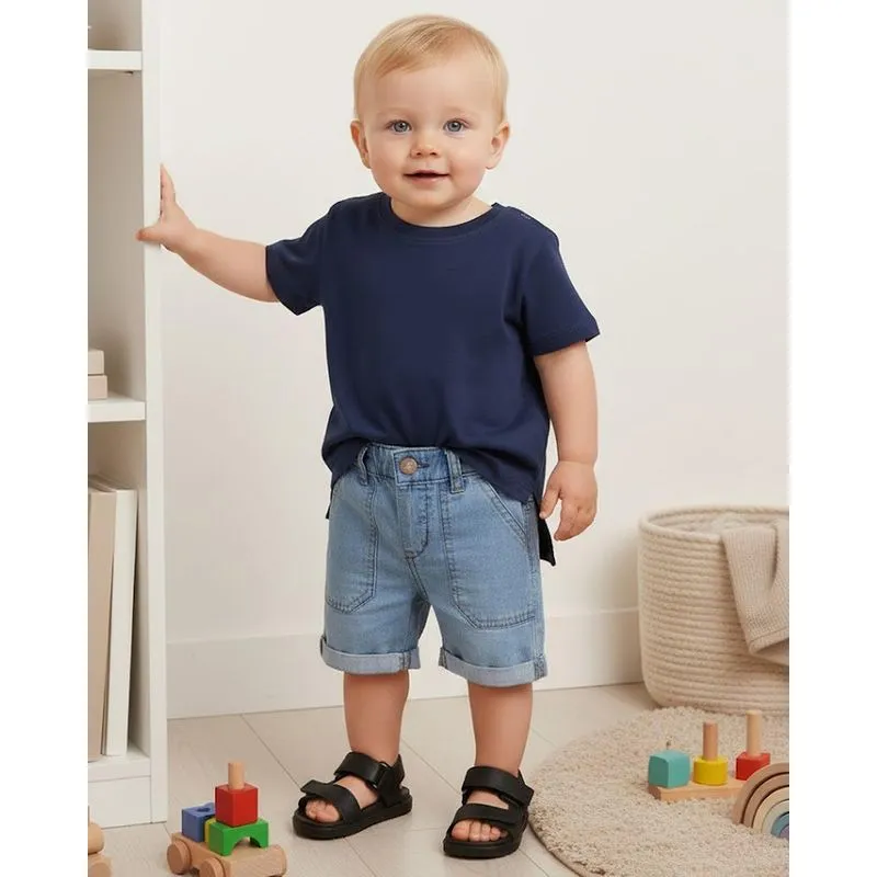 Bermuda Jeans Bebê Reta com Bolsos Azul P