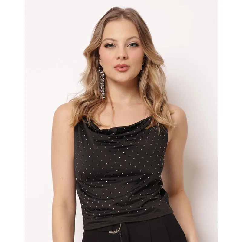 Blusa Feminina Alcinha com Aplicação Preta M