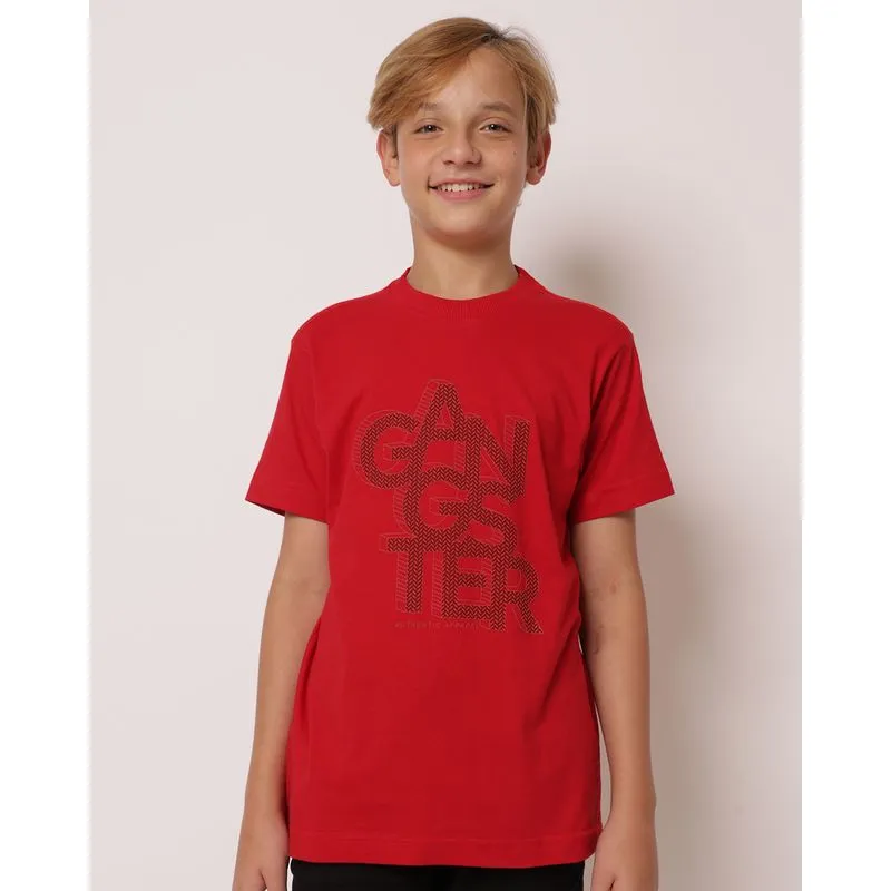 Camiseta Juvenil Algodão Estampa Texturizada Gangster Vermelha 10