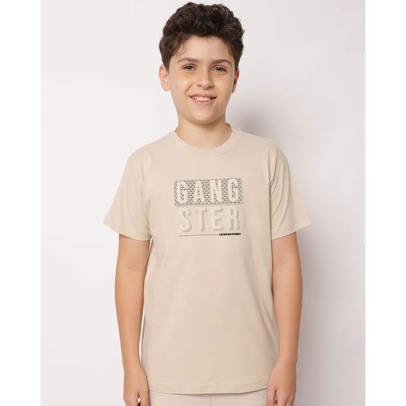 Camiseta Juvenil Algodão Gangster com Estampa Bege 10