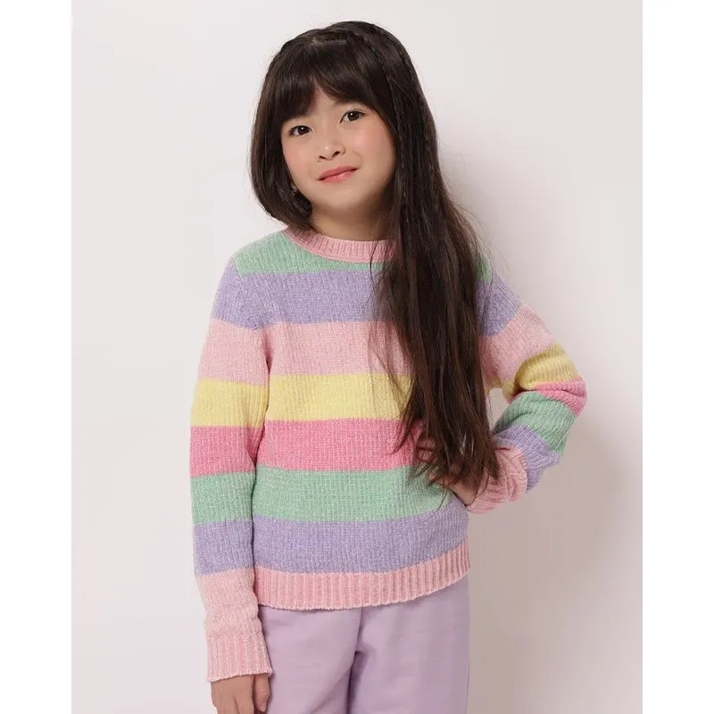 Suéter Tricô Infantil Chenille Listrado com Lurex Rosa 4