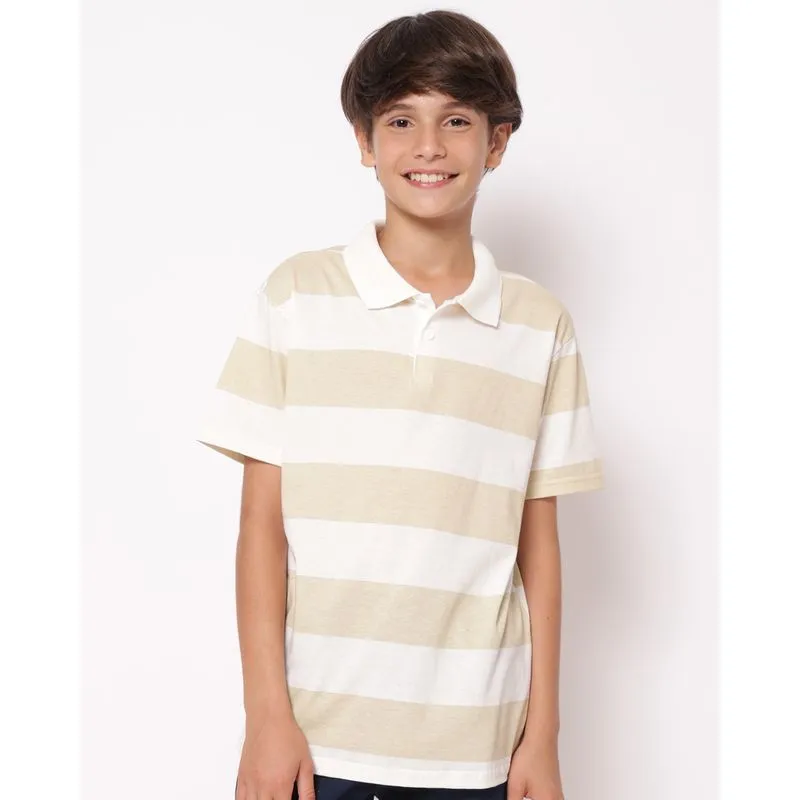 Camisa Polo Juvenil Listrada Manga Curta Bege 10