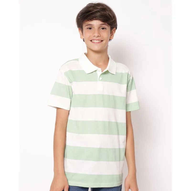 Camisa Polo Juvenil Algodão Listrada Manga Curta Verde 8