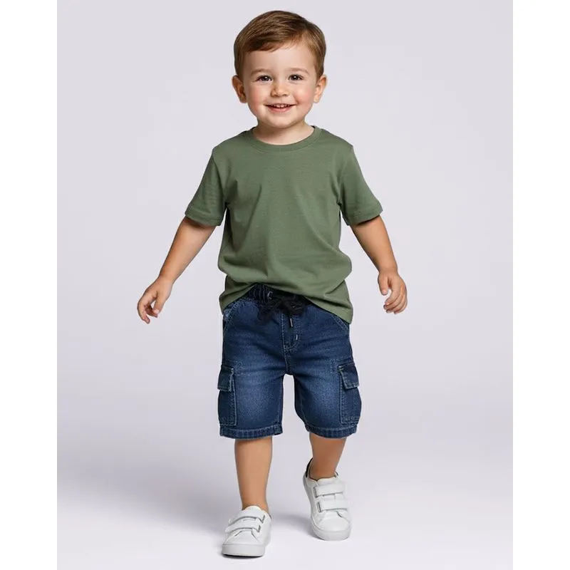 Bermuda Jeans Bebê Reta com Bolsos Cargo Azul 1