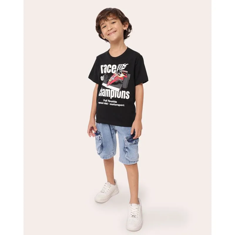 Bermuda Infantil Jeans com Bolsos Cargo e Cordão Ajustável Azul 6