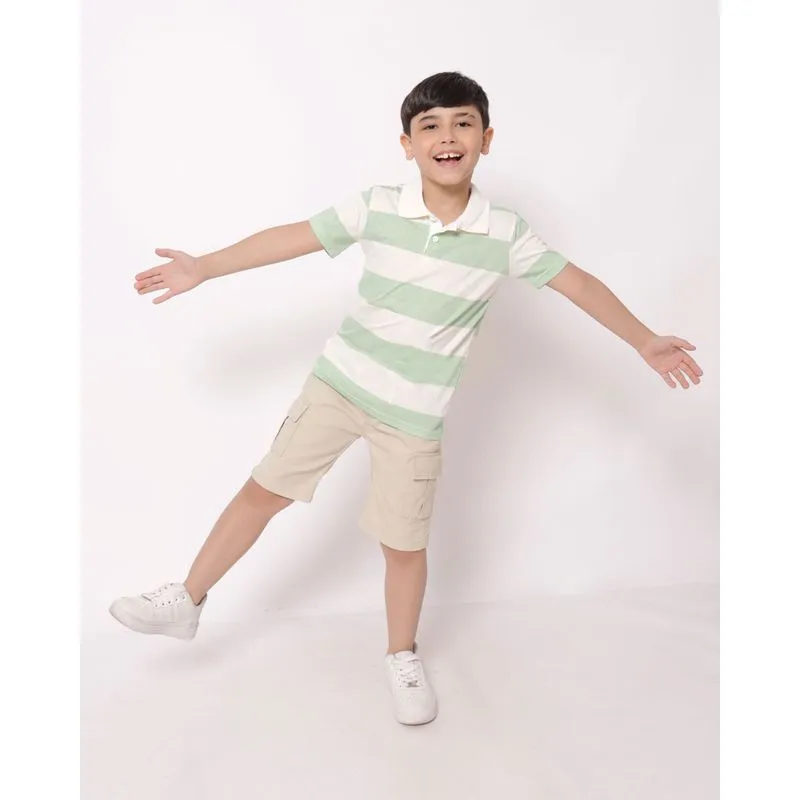 Bermuda Infantil Sarja Reta com Bolsos Cargos Bege 18
