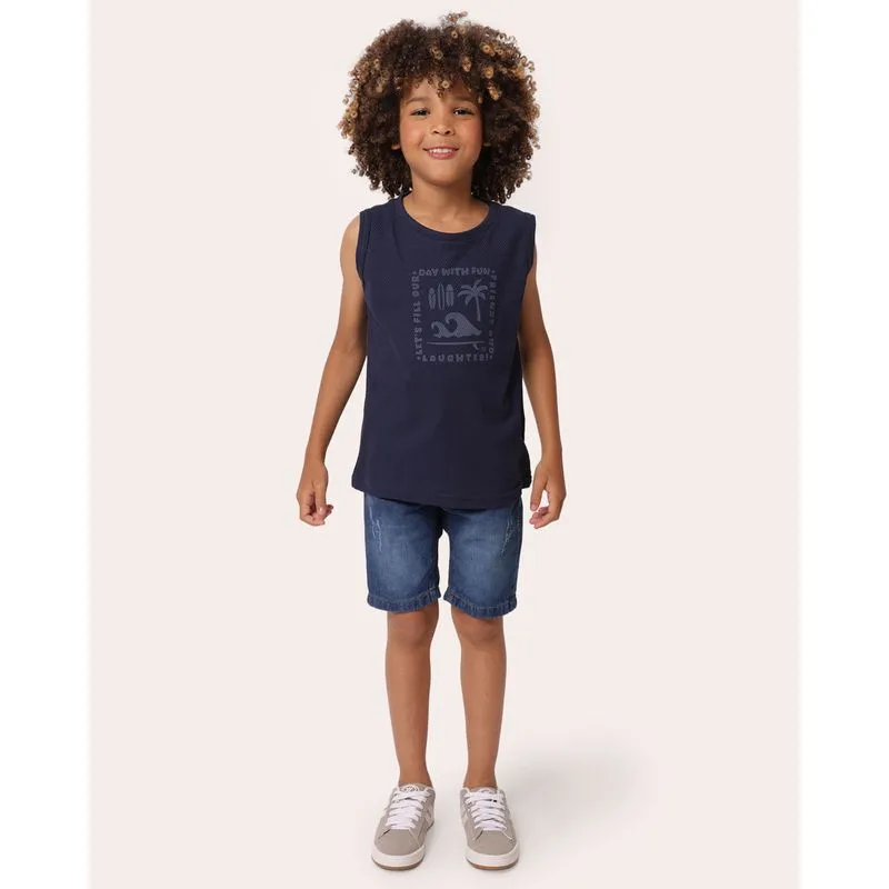 Bermuda Jeans Infantil Reta com Puidos Azul 8