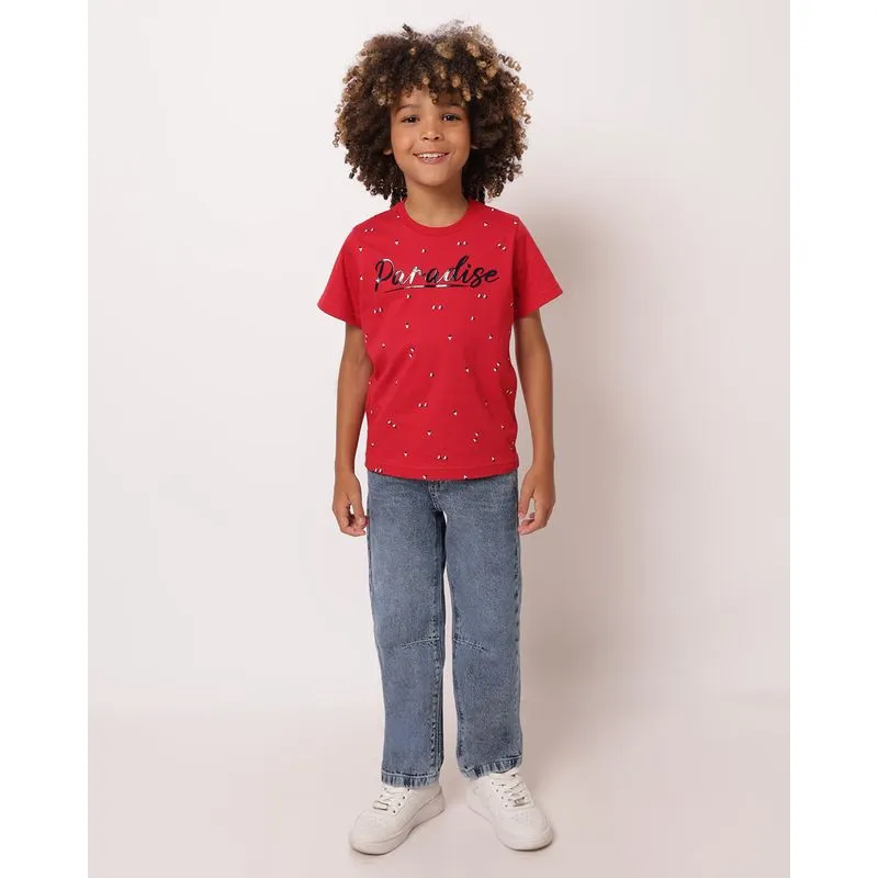 Calça Jeans Infantil Reta com Detalhe de Costura Marmorizada Azul 8