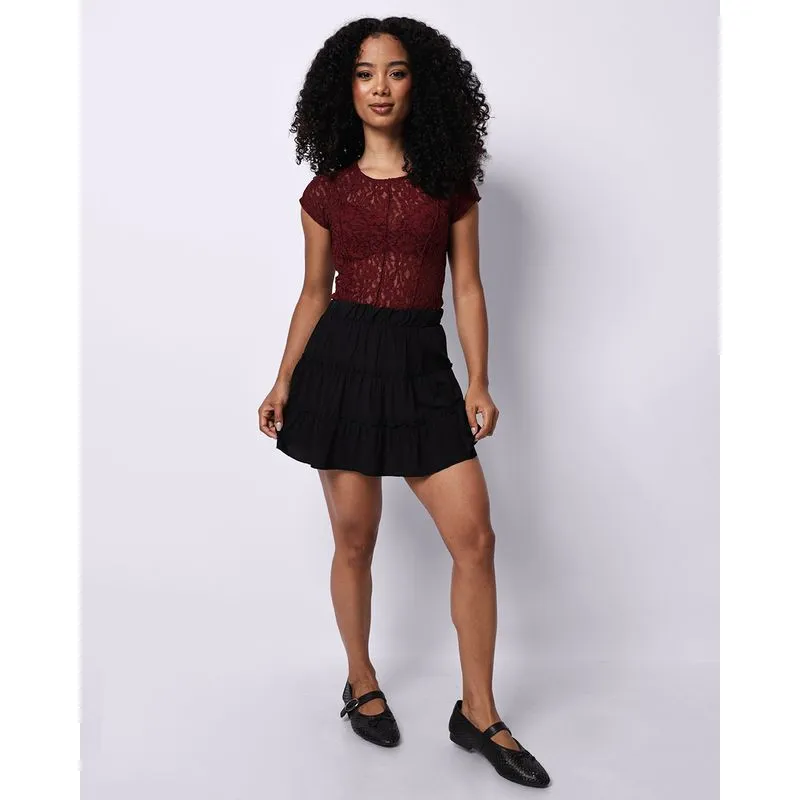 Short Saia Feminina Viscose com Babados Preta PP