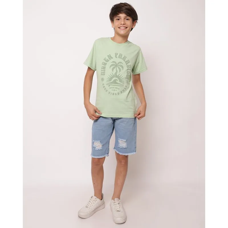 Bermuda Jeans Juvenil Reta Destroyed Azul 10