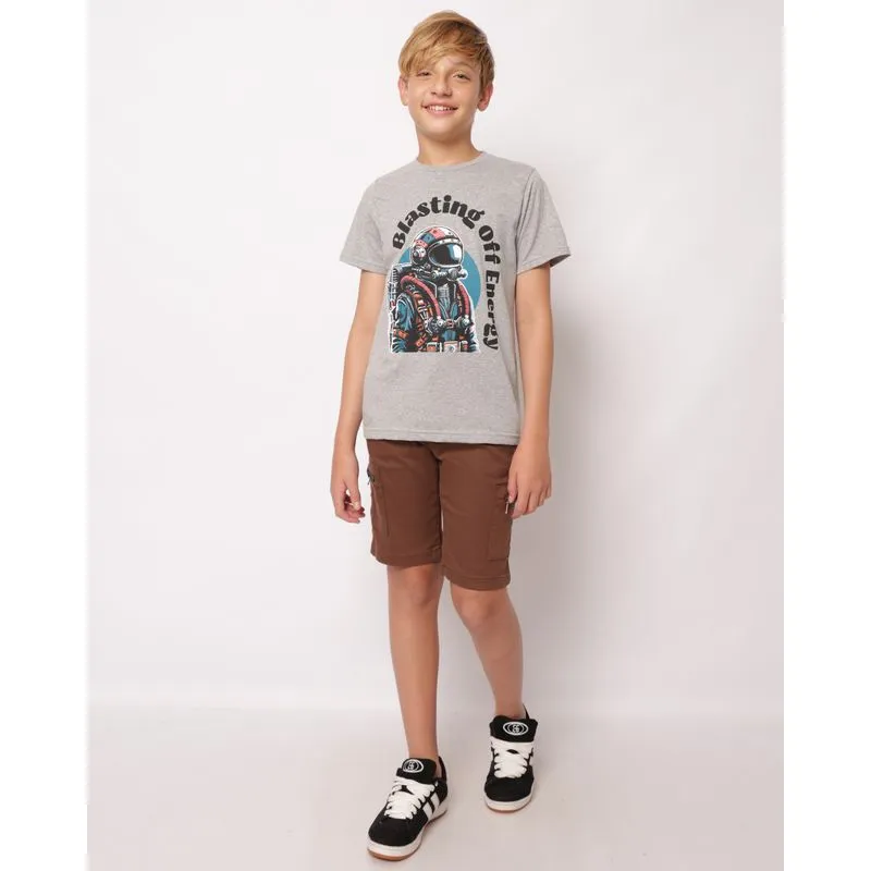 Bermuda Jeans Juvenil Cargo com cordão Marrom 12