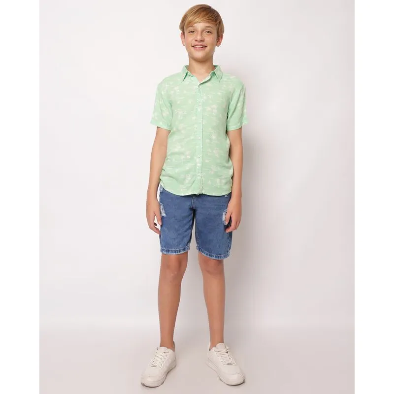 Bermuda Jeans Juvenil Reta Destroyed Azul 10