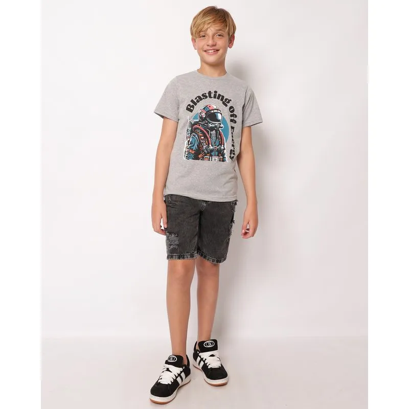 Bermuda Jeans Juvenil Reta Destroyed Preta 16