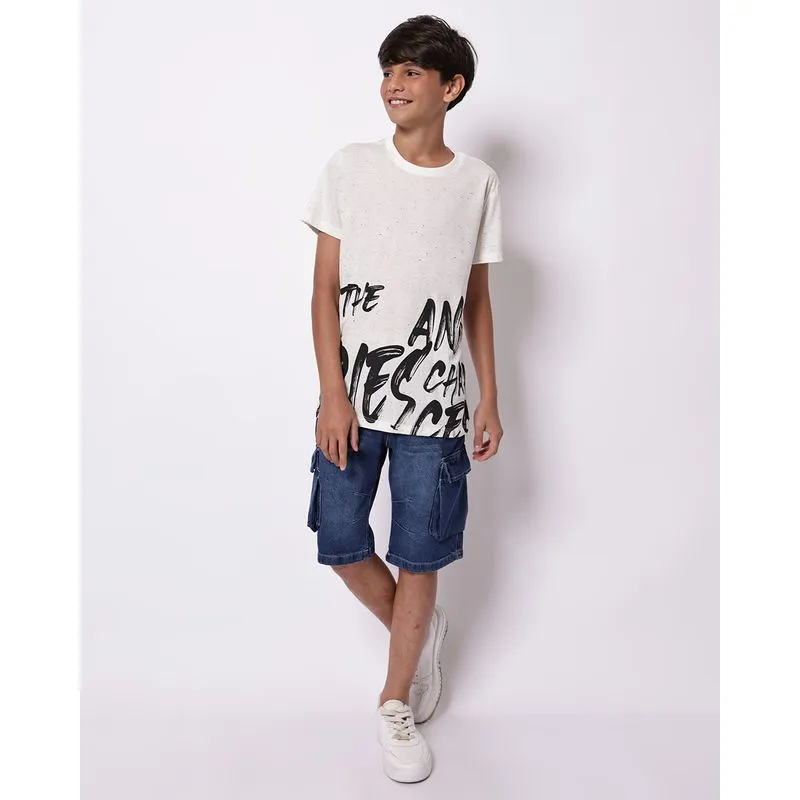 Bermuda Jeans Juvenil Reta com Bolsos Cargo Azul 12