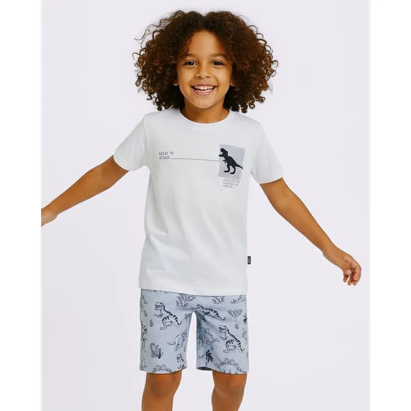 Conjunto Infantil Curto Algodão com Estampa Dinossauro Branco 6
