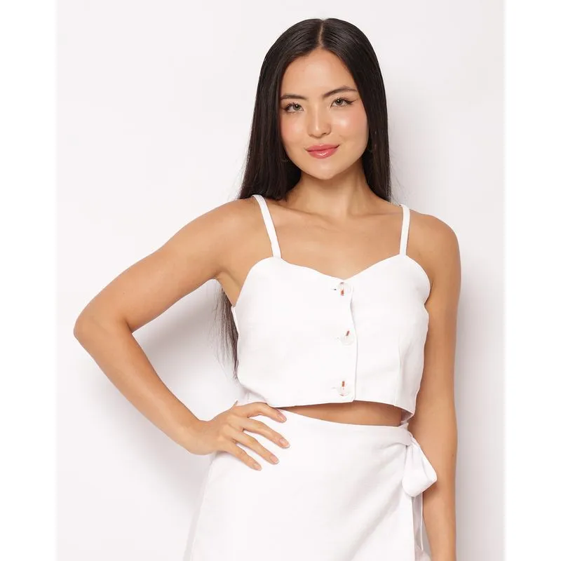 Blusa Feminina Alcinhas Cropped com Botões Branca M