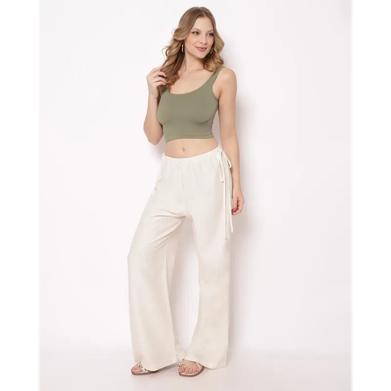 Calça Pantalona Feminina Linho Texturizada Bege P