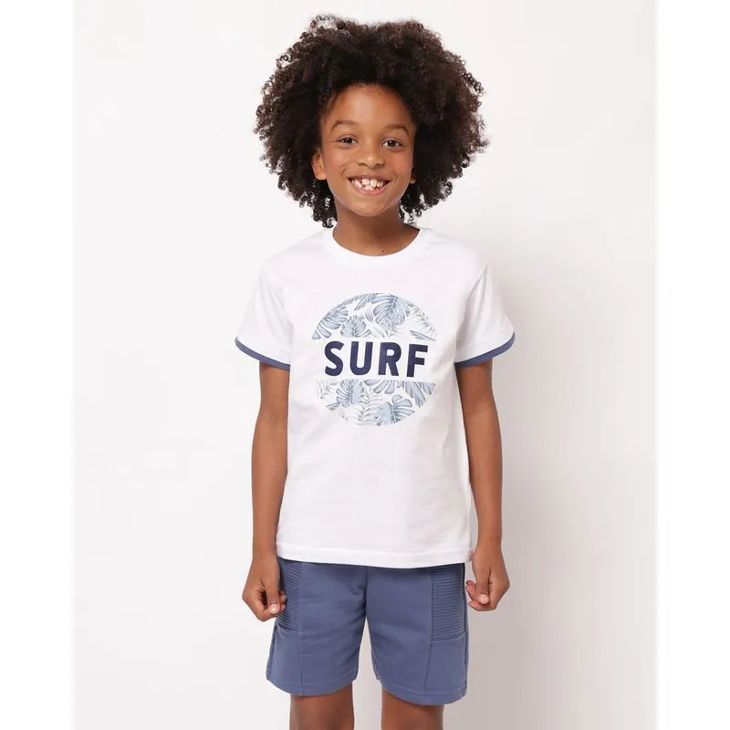 Conjunto Infantil Curto Algodão Estampa Surf Branco 10