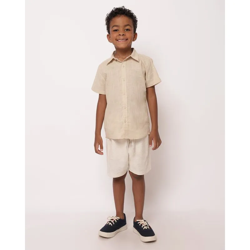 Bermuda Infantil Reta Linho Com Amarração Bege 6