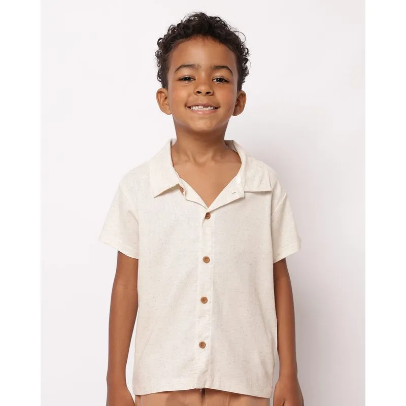 Camisa Infantil Viscolinho Manga Curta Bege 6