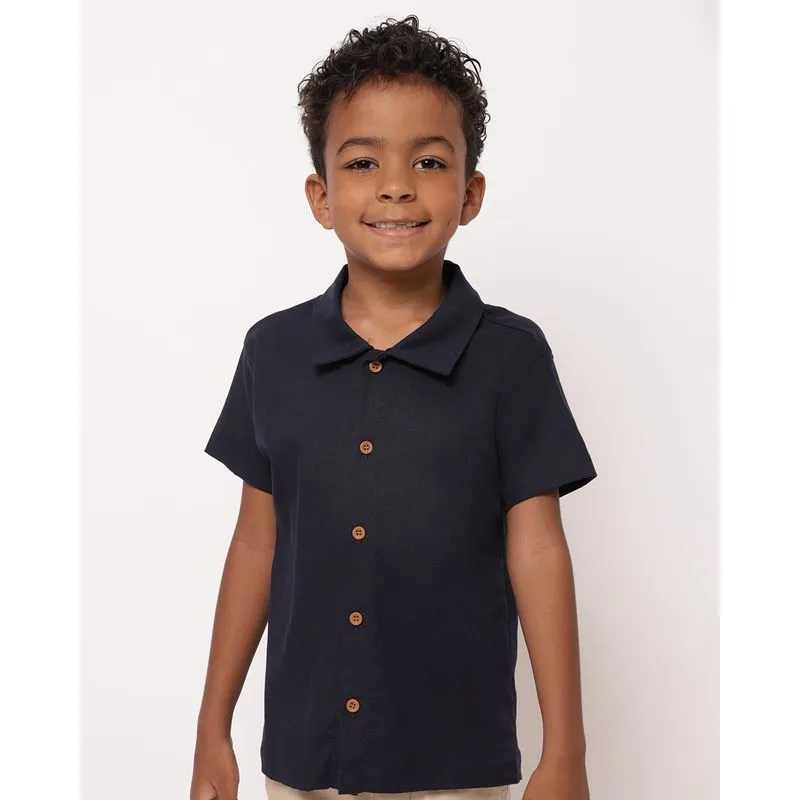 Camisa Infantil Linho Manga Curta Marinho 6