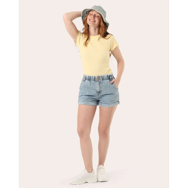 Short Jeans Feminino Clochard Marmorizada Barra Dobrada Azul 40