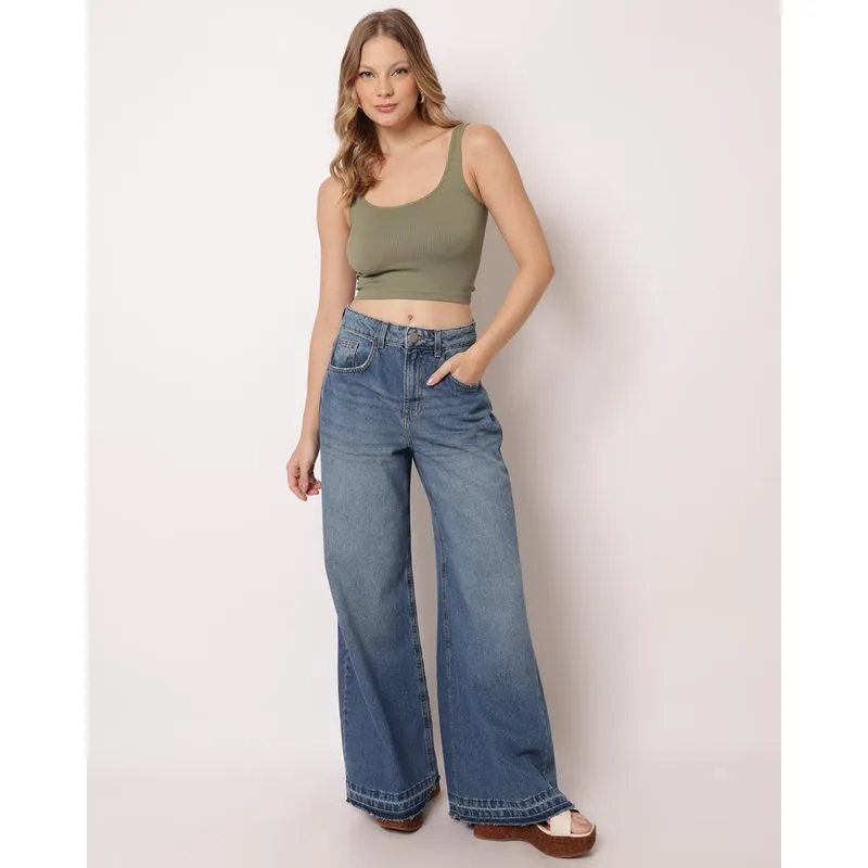 Calça Jeans Feminina Wide Leg Azul 38