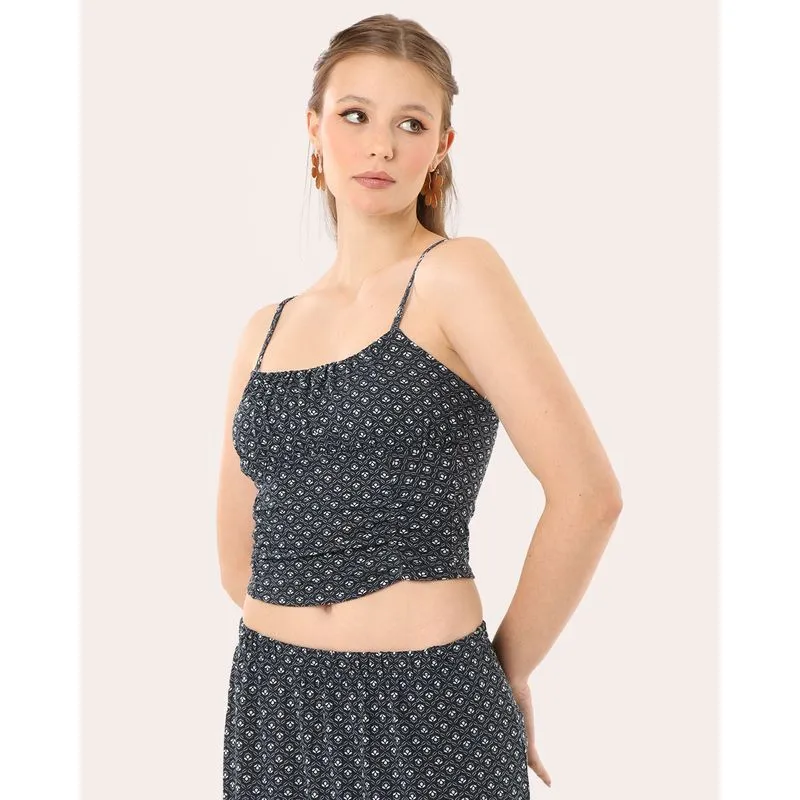 Blusa Feminina Alcinha Estampada Marinho PP
