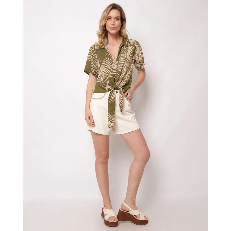 Short Sarja Feminino Donatta Mom Pesponto Bege 46