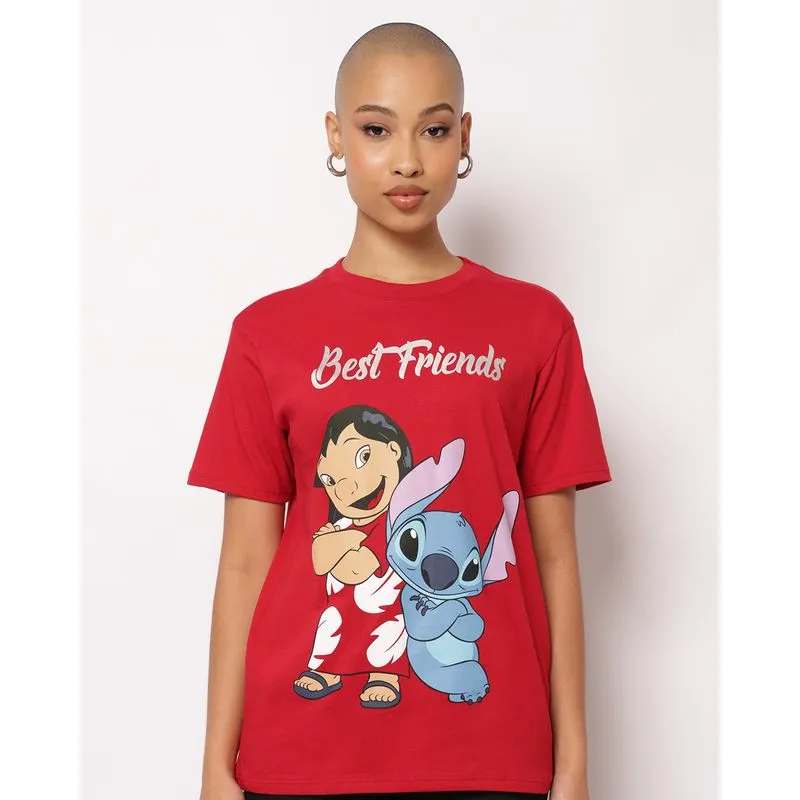 Camiseta Feminina Oversized Algodão Disney Stitch Vermelha M