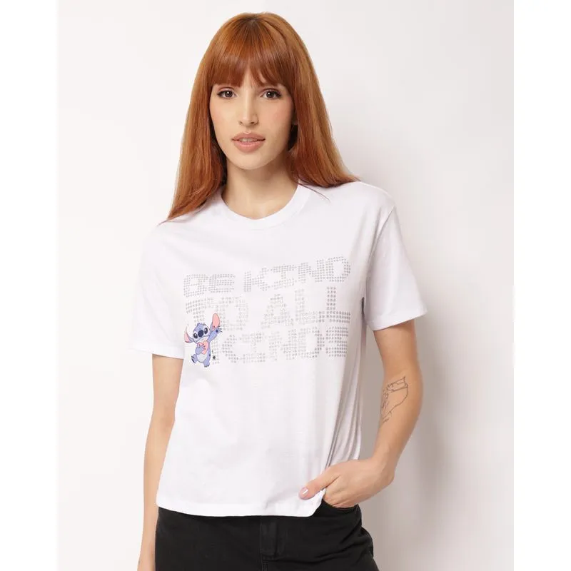 Camiseta Feminina Disney Stitch Algodão Manga Curta Branca G
