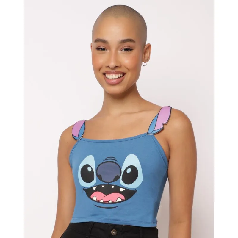Blusa Feminina Alcinha Cropped Estampa Stitch Disney Interativa Azul M