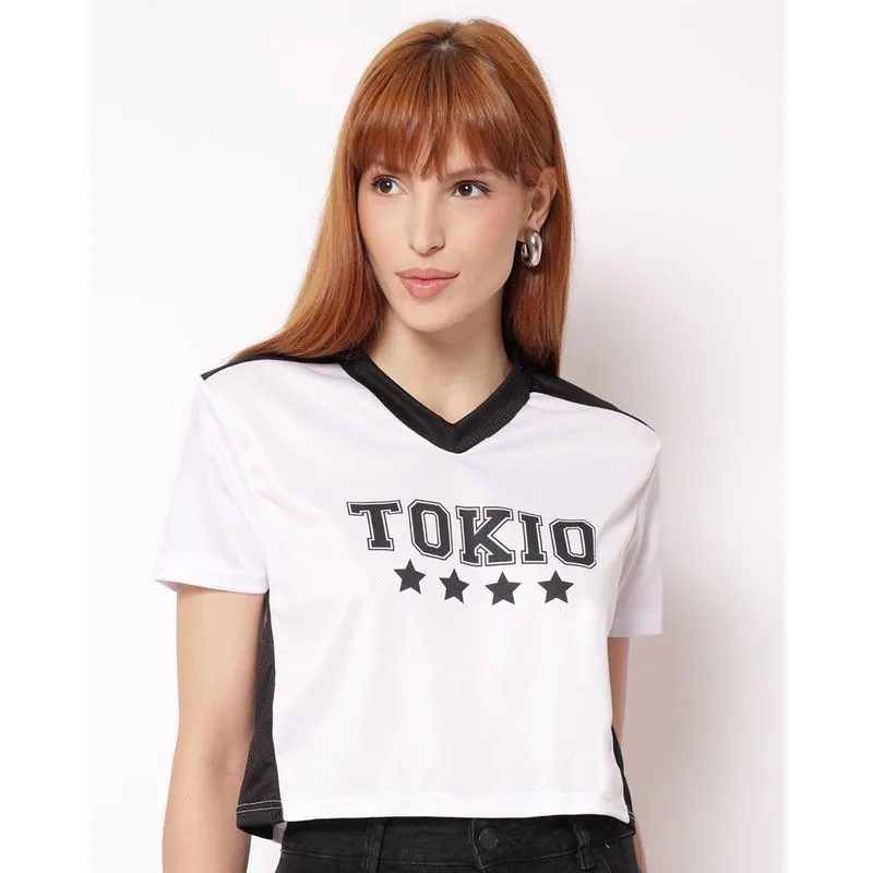 Camiseta Feminina Cropped Estampa Tokio Branca G