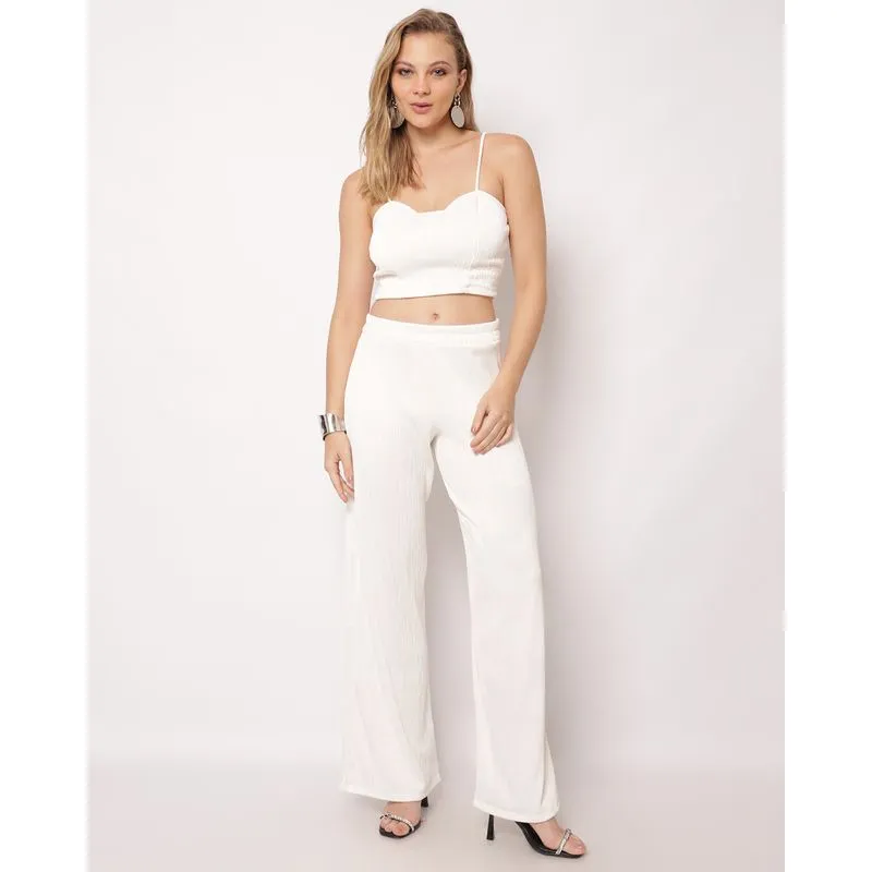 Calça Feminina Pantalona Plissada com Cós Elástico Off White GG