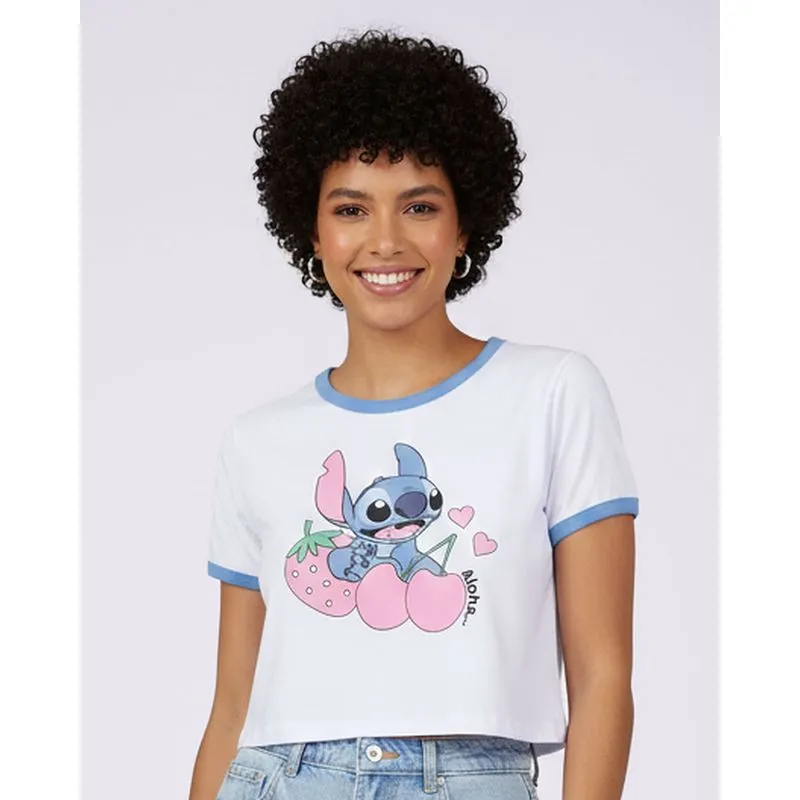 Camiseta Cropped Feminina Disney Stitch Branca M