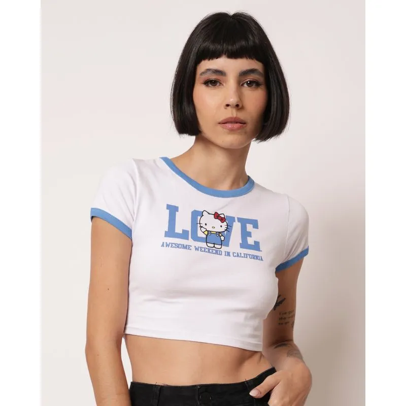 Camiseta Cropped Feminina Estampa Hello Kitty Branca M