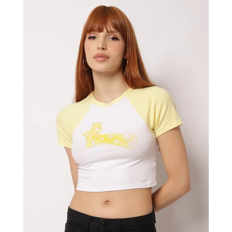 Camiseta Feminina Cropped Raglan Ursinhos Carinhosos Branca G